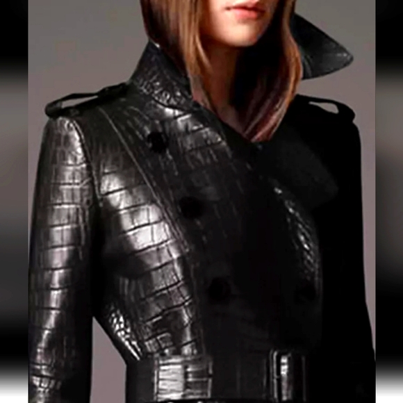 🌹NWT Crocodile Print Vegan Trench Raincoat  lining Black. XL - Picture 2 of 6